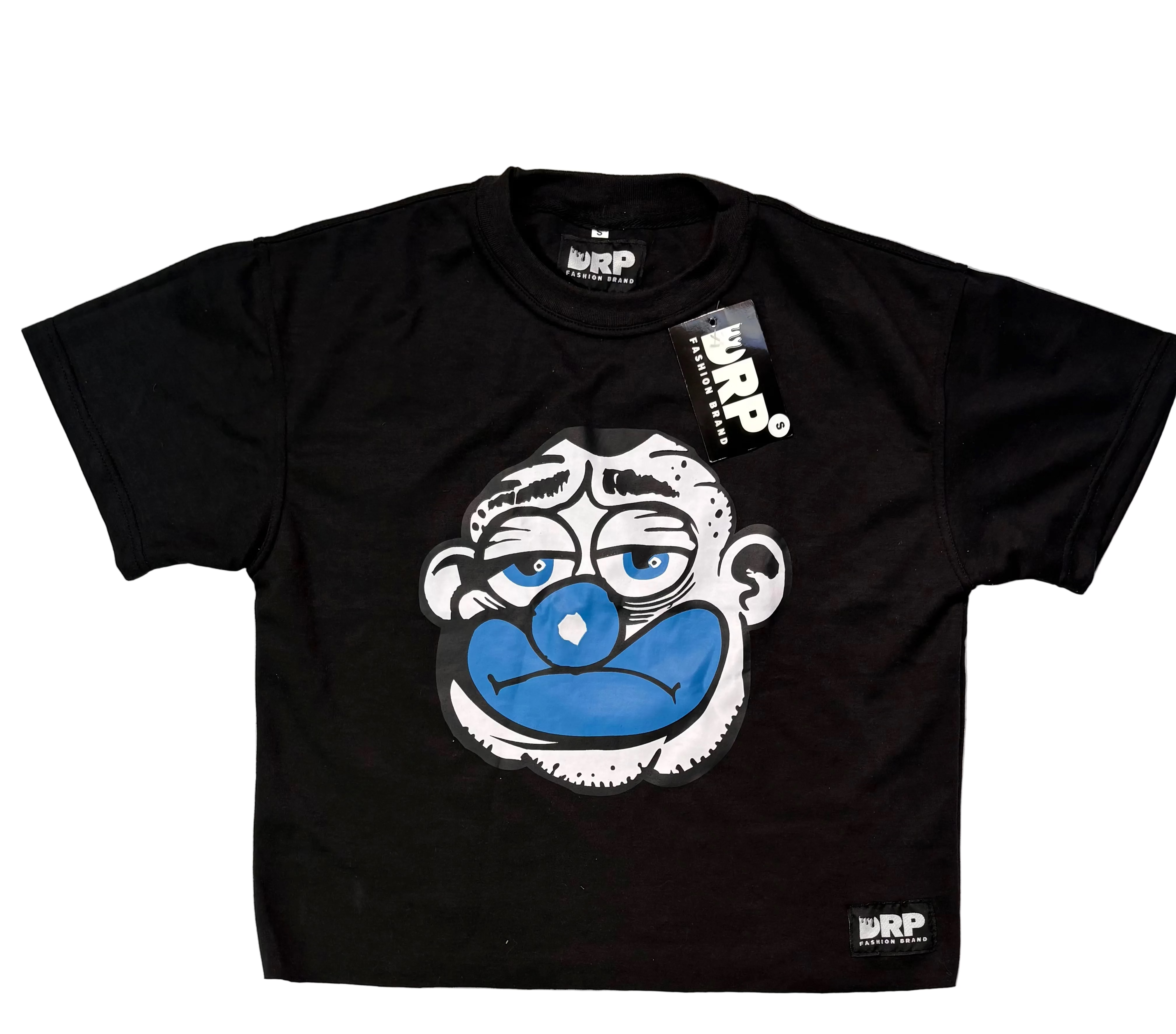 LOST MINDS: Black/Blue Clown Crop Tee