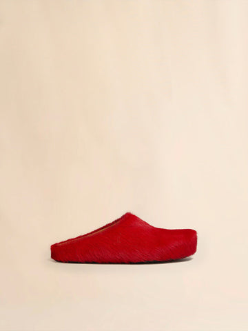 MARNI: Red Long-hair Fussbett Sabot Mules