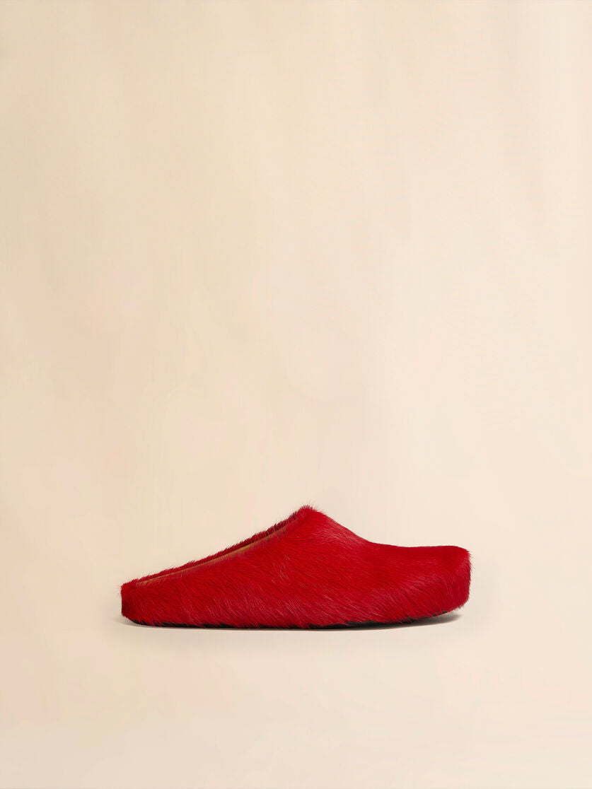 MARNI: Red Long-hair Fussbett Sabot Mules