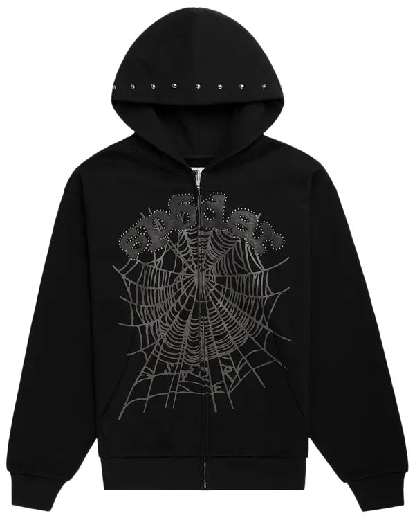 SP5DER : Hoodie BLK Studded
