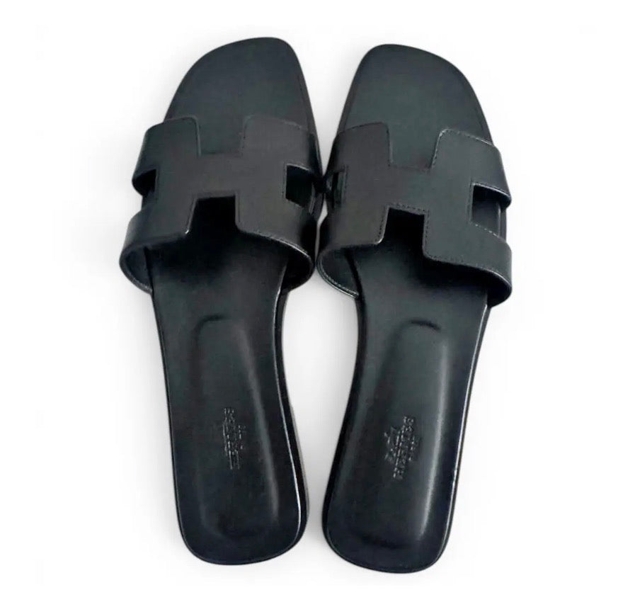 Hermes Noir Oran Sandals