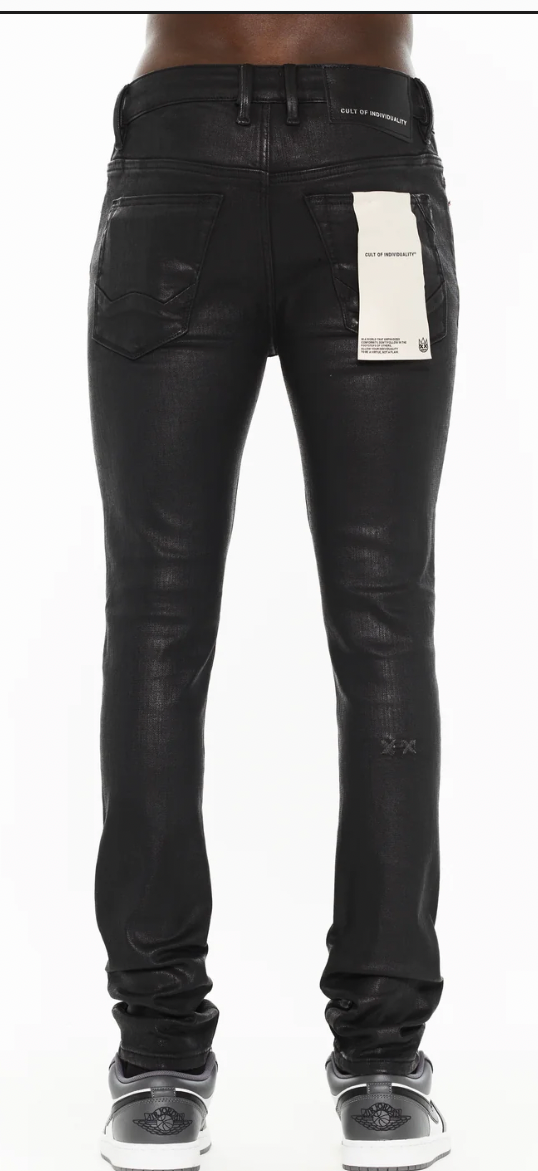 CULT OF INDIVIDUALITY: PUNK SUPER SKINNY FIT 601 JEANS BLACK COATED