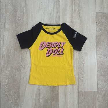 NAVY BLUE/YELLOW DEADLY DOLL CHROME HEART BABY T
