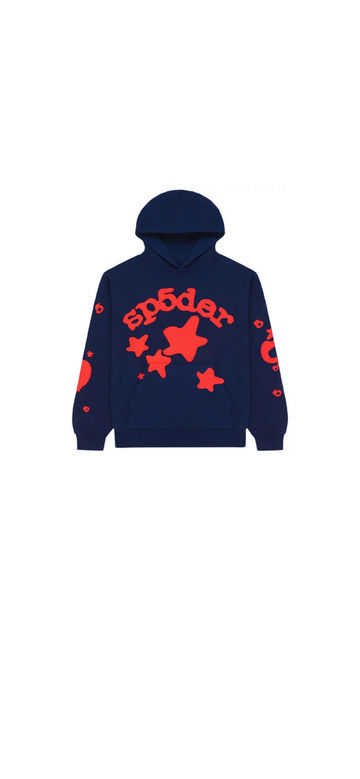 SP5DER :
 NAVY BLUE/ RED HOODIE