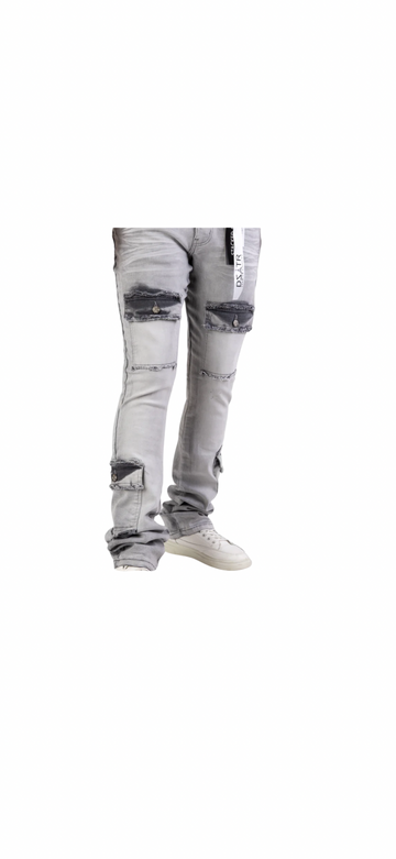 DSTAR : ICE GREY STACKED JEANS