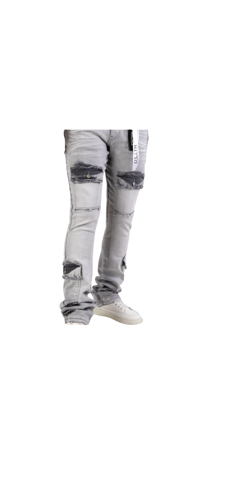 DSTAR : ICE GREY STACKED JEANS