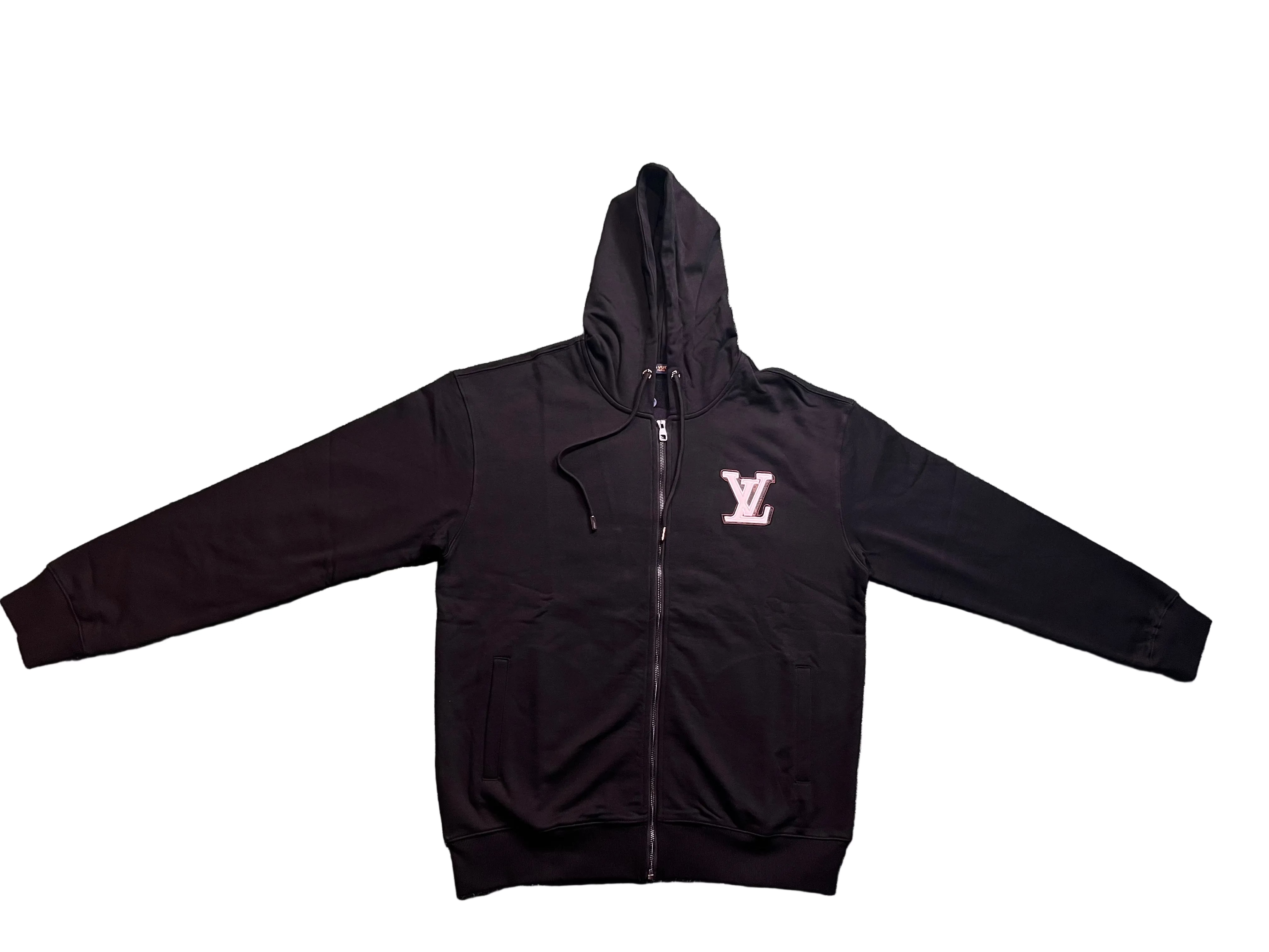 LOUIS VUITTON: BLACK ZIP UP LOGO HOODIE