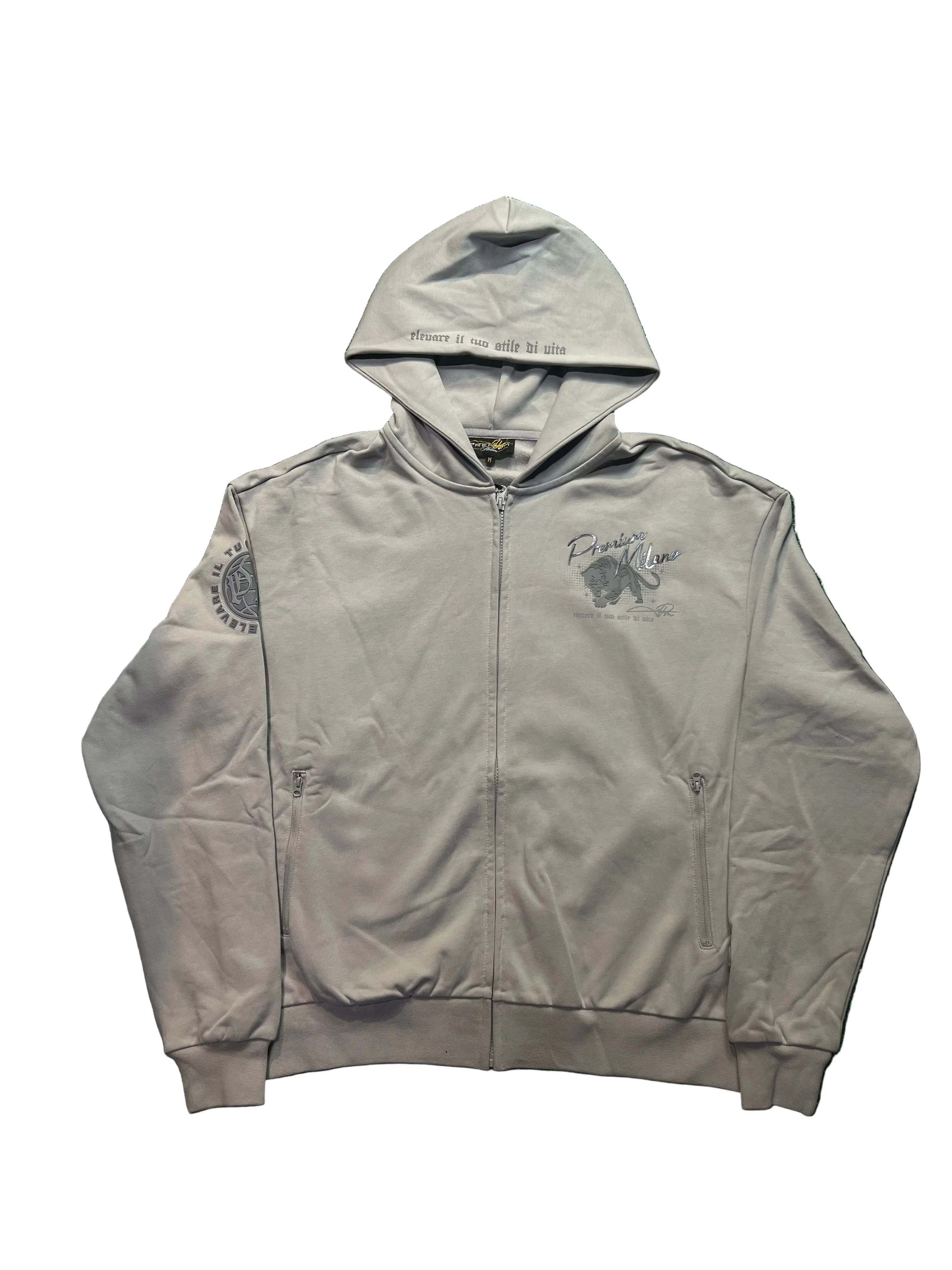 PREMIUM MILANO: GRAY TONAL PANTHER ZIP HOODIE
