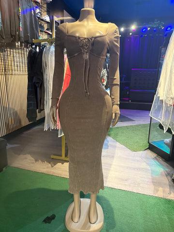 BEIGE TIE UP MAXI DRESS