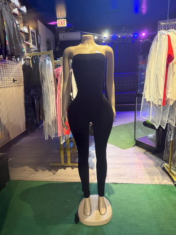 BLACK TUBE TOP LACE UP JUMPSUIT