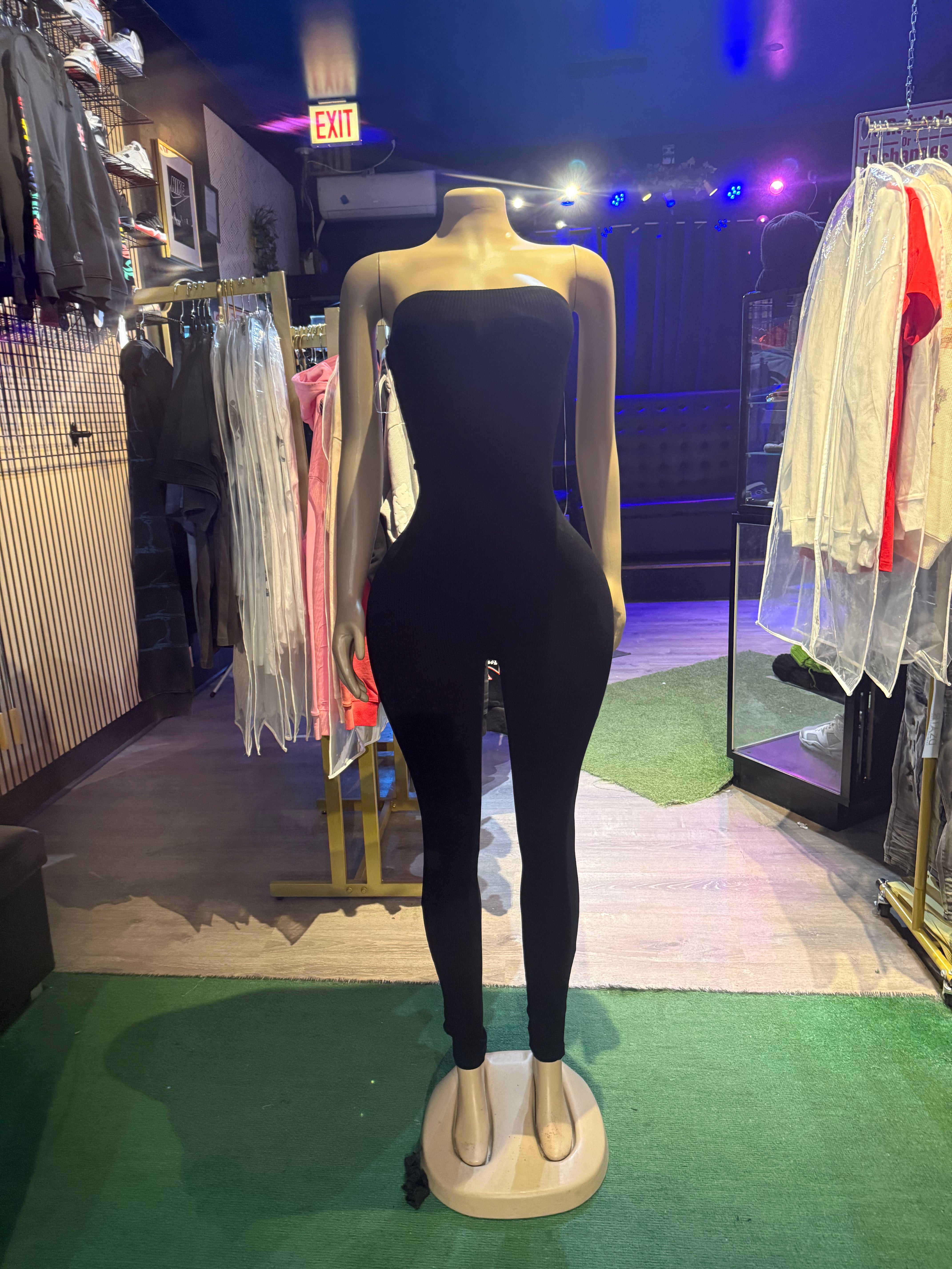 BLACK TUBE TOP LACE UP JUMPSUIT