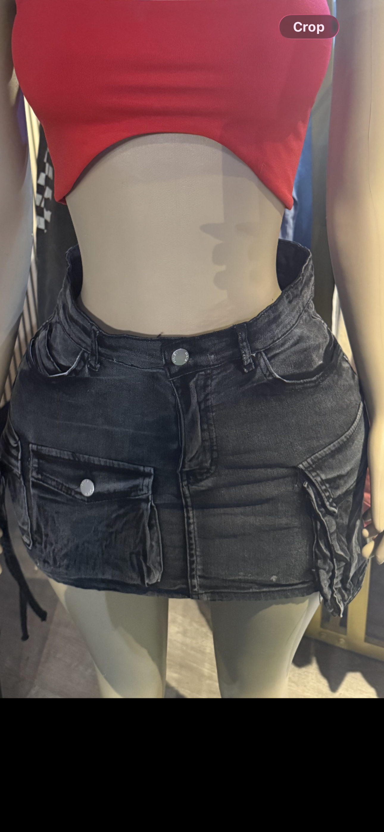 Black Denim Washed Mini Skirt