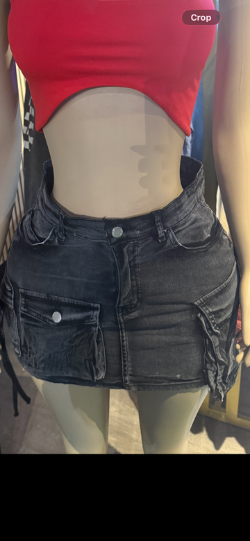 Black Denim Washed Mini Skirt