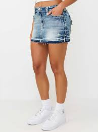TRUE RELIGION: SADIE MINI SKIRT FLAP SUPER T SUNDOWN BABE DESTROYED