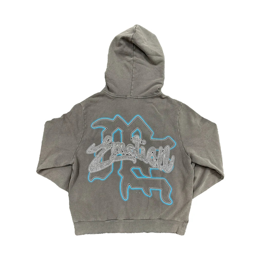 MIXED EMOTION: GREY RHINESTONE HOODIE