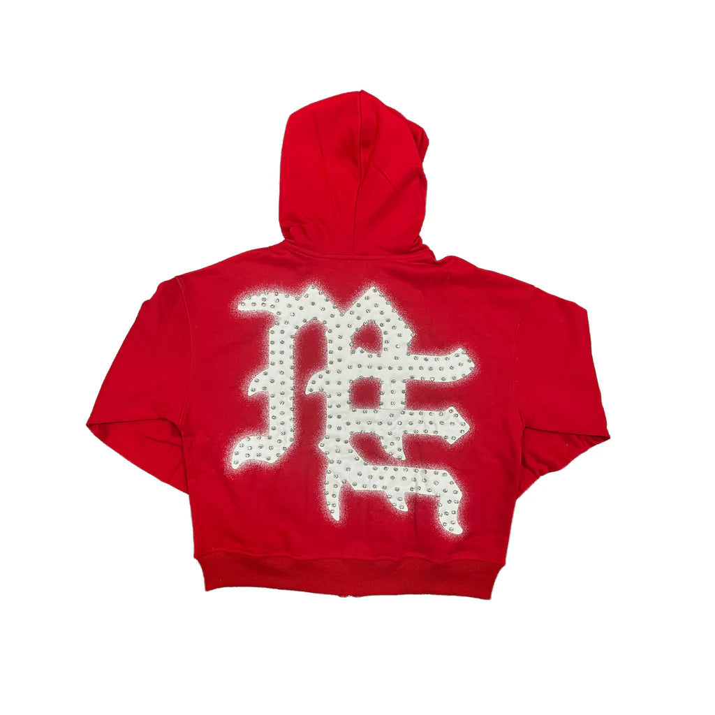 MIXED EMOTIONS: RED END RHINESTONE HOODIE