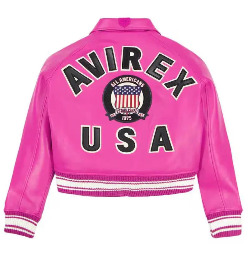 AVIREX: Pink Cropped Icon Jacket